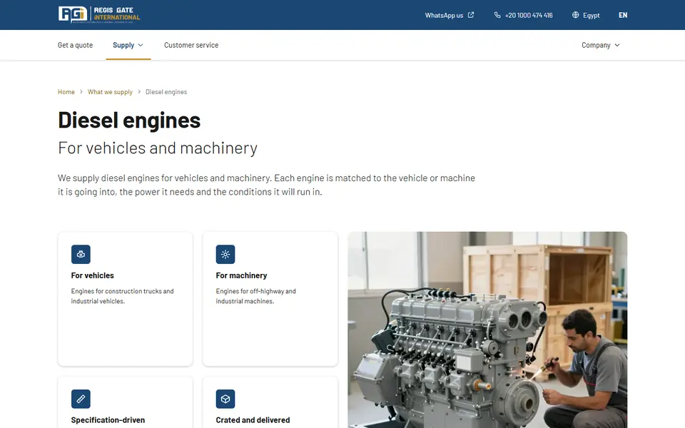 Engines and power page of the website