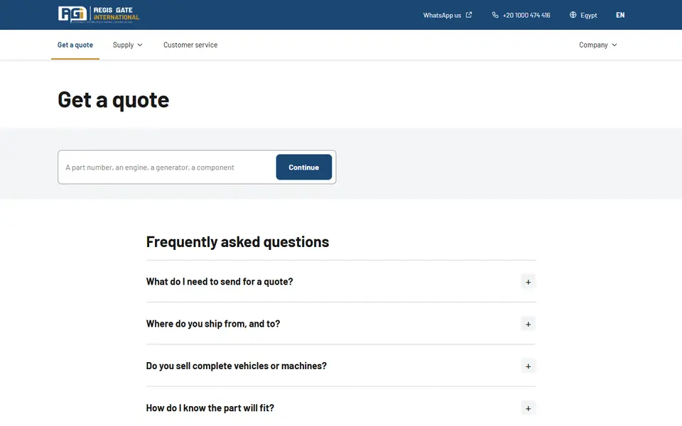 Get a quote page of the website