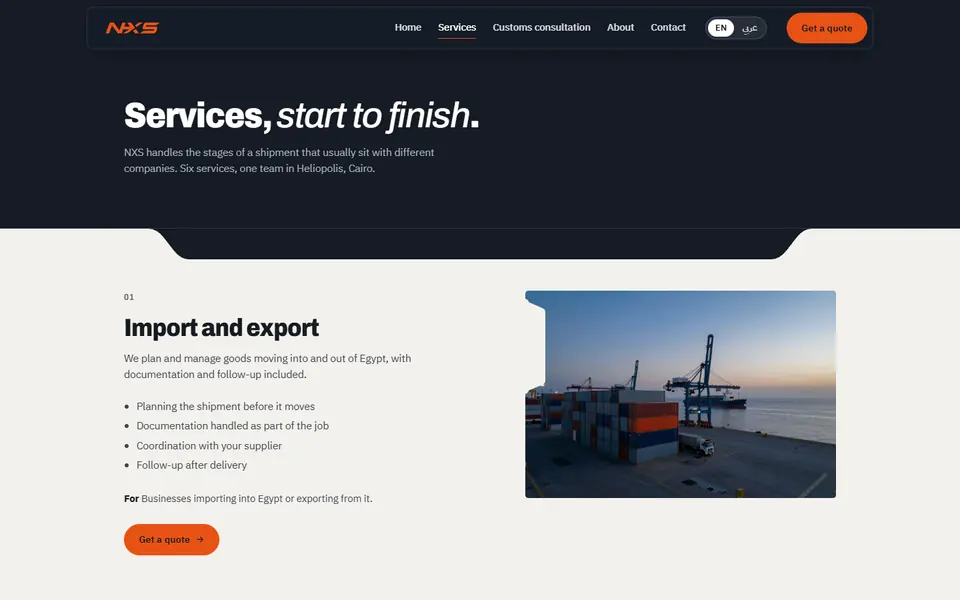 Services page of the website